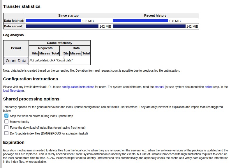 L'interface web du Cacher